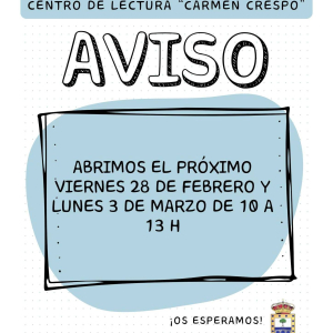 Aviso del Centro de lectura Carmen Crespo